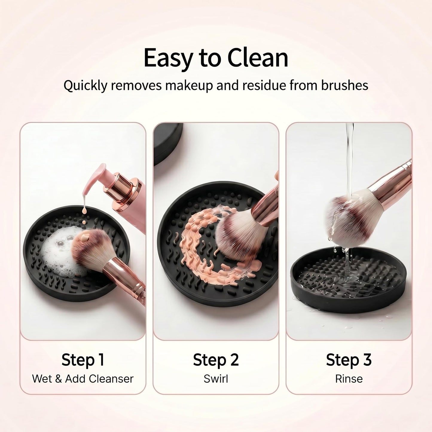 Large Makeup Brush Cleaner Bowl 4.7 Inch with Multi Texture Cleaning Zones for Cosmetic Brushes and Beauty Sponges, Black