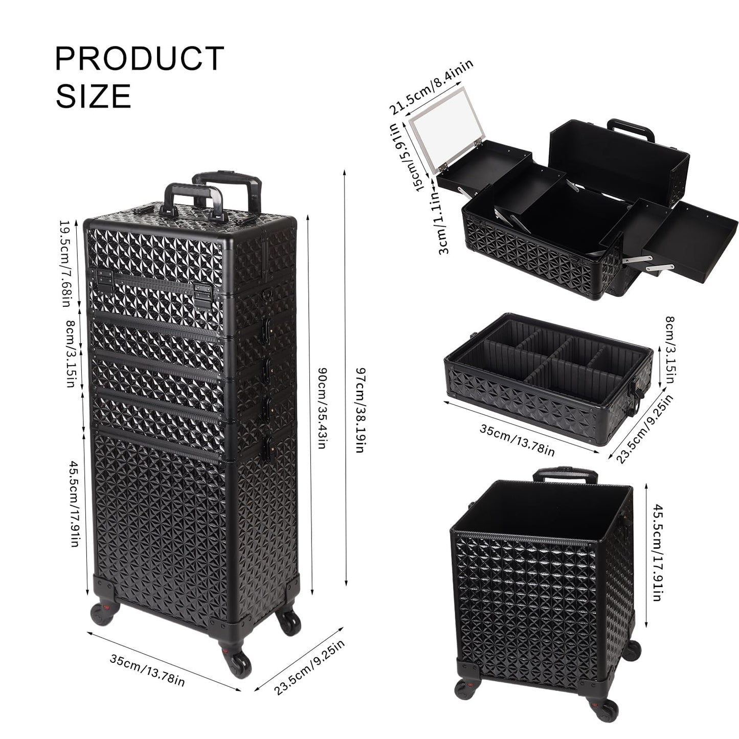 Rolling Makeup Train Case 6 in 1, Professional Cosmetic Trolley for Woman