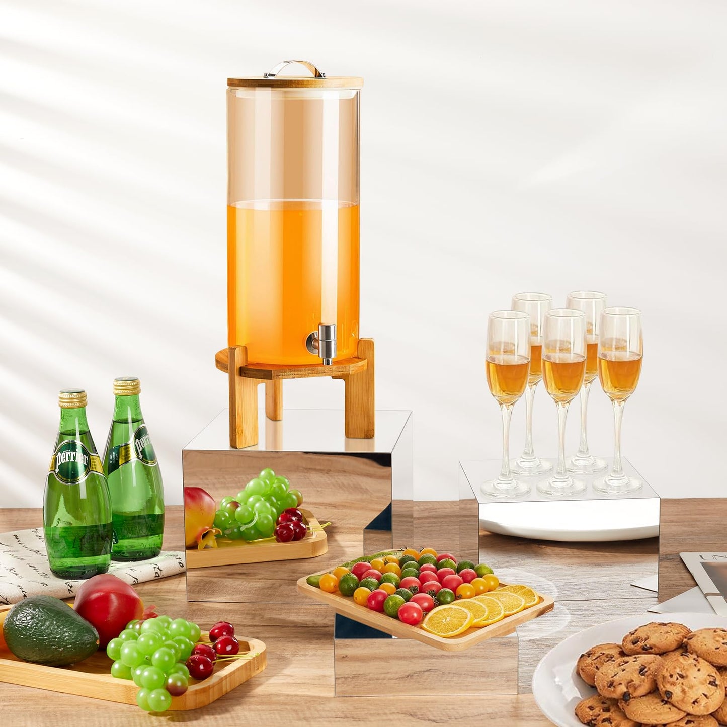 3 Pcs Silver Acrylic Risers Display Stands, Mirrored Nesting Cube Boxes Pedestal for Figures Collectible Jewelry Purse, Stackable Showcase Blocks, Food Display Buffet Risers for Dessert Cakes Catering