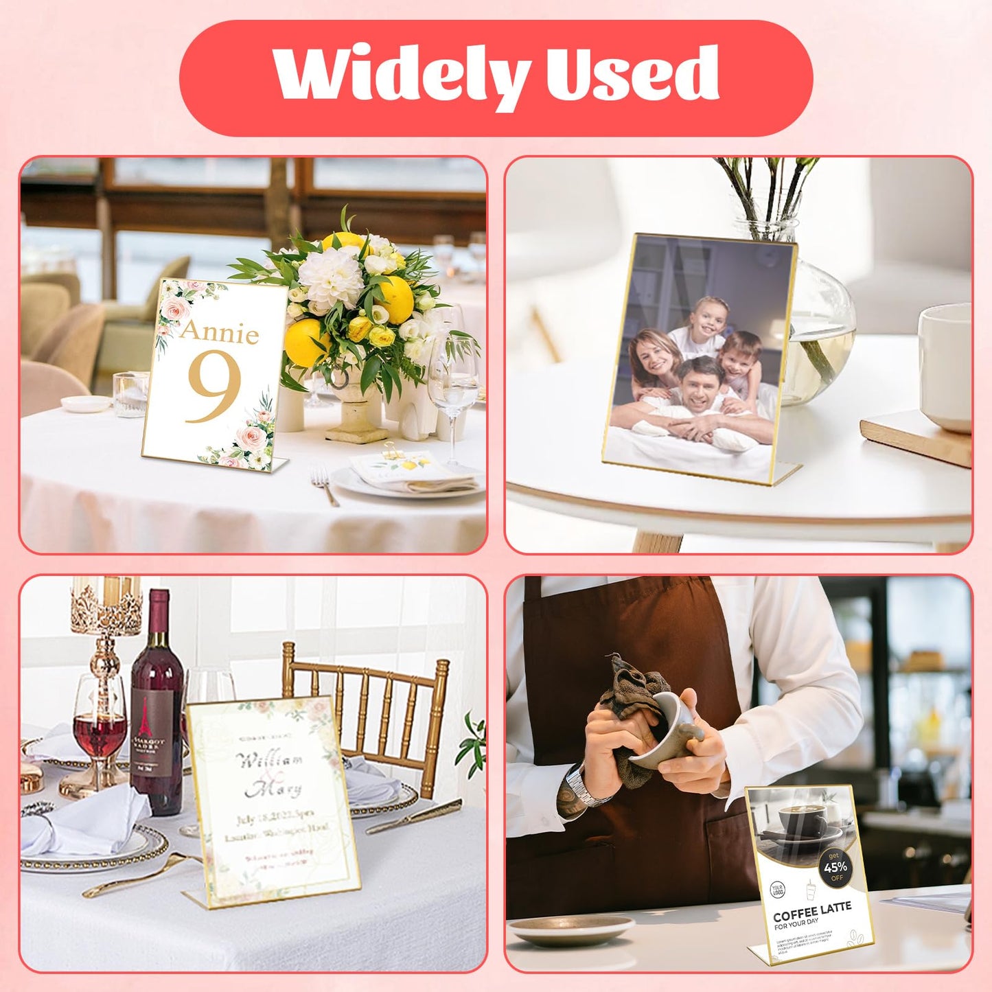 LISHINE 12 Pack Acrylic Sign Holder 8.5 x 11 Gold Vertical Plastic Sign Holder 8.5 x 11 Standing Clear Flyer Display Holder Menu Picture Paper Display Stand for Hotel, Office, Restaurant