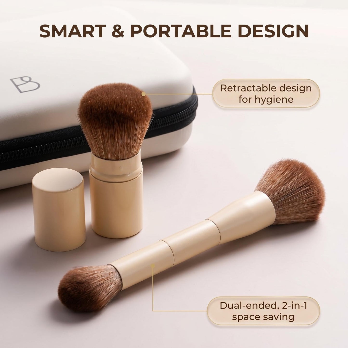 Professional Makeup Brushes BS-MALL With Travel Case - Kabuki Brush Eyeshadow Brush, Concealer Brush, Blush Brush Bronzer & Foundation 20 Pcs, Labeled Daily Use Gift Box Aluminum Ferrules (Beige)