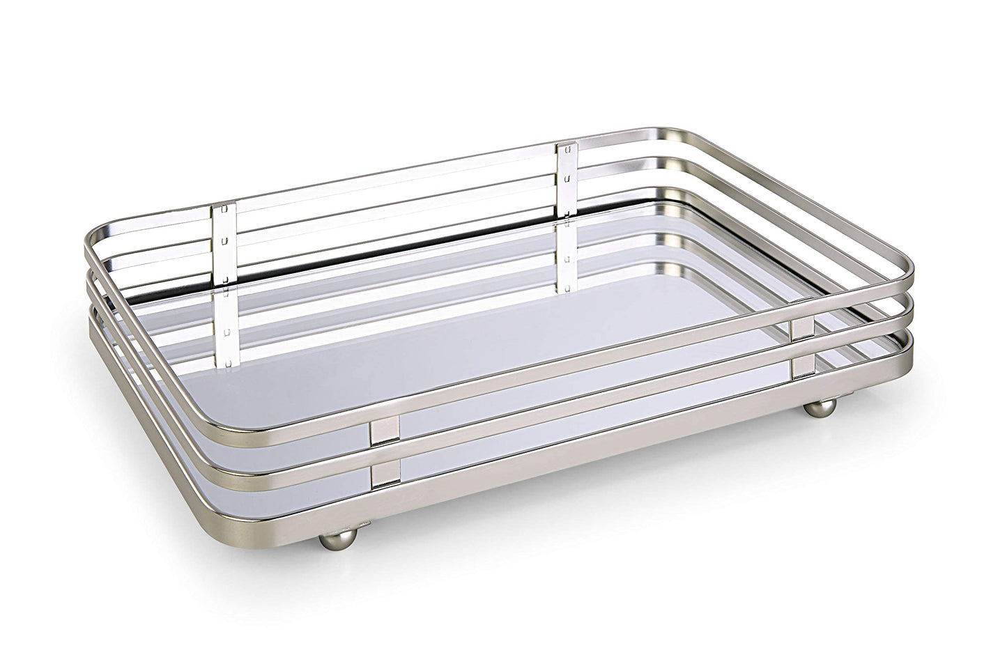 SunnyPoint Classic Decorative Vanity Perfume Dresser Jewelry Organizer Makeup Mirror Tray (Satin Nickel)