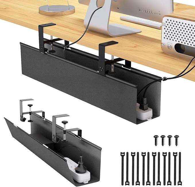 Under Desk Cable Management Tray No Drill, Premium Fabric Cord Organizer for Table - Desk Cable Organizer Cable Tray Hiders for Office&Home (27.5″L x 13.7" W)
