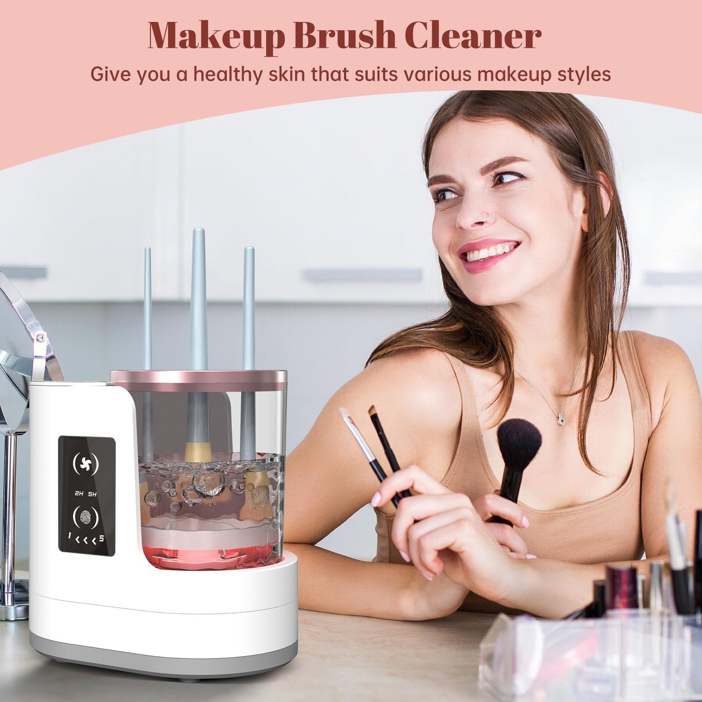 Electric Makeup Brush Cleaner Machine With Makeup Brush Dryer-Holder-Portable Automatic USB Cosmetic Brushes Cleaner Tool for All Size Beauty Makeup Brush Set,Eyeshadow, Blush Brush (white)