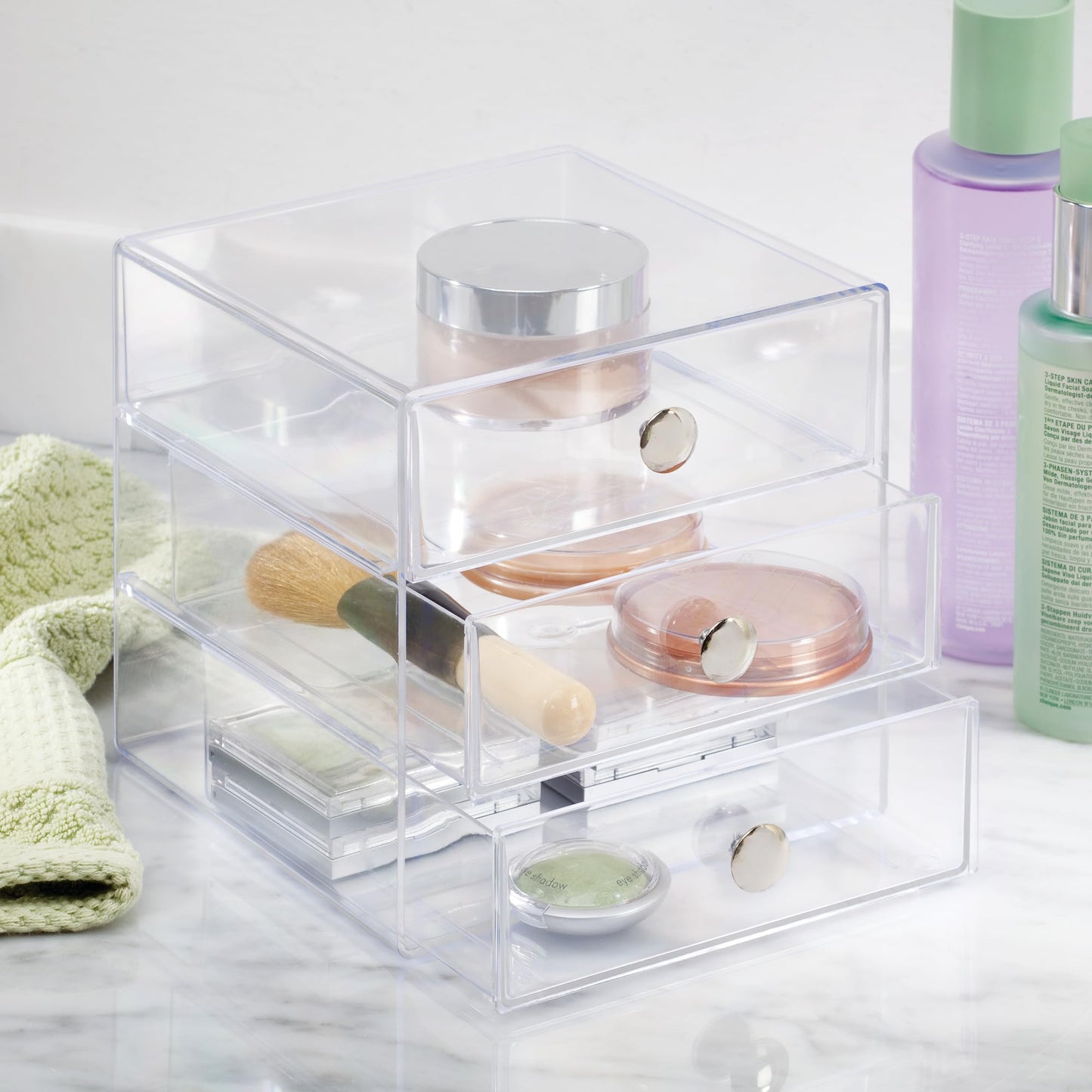 iDesign Stackable 3-Drawer Makeup Organizer for Bathroom or Vanity Storage - Set of 2 - Clear