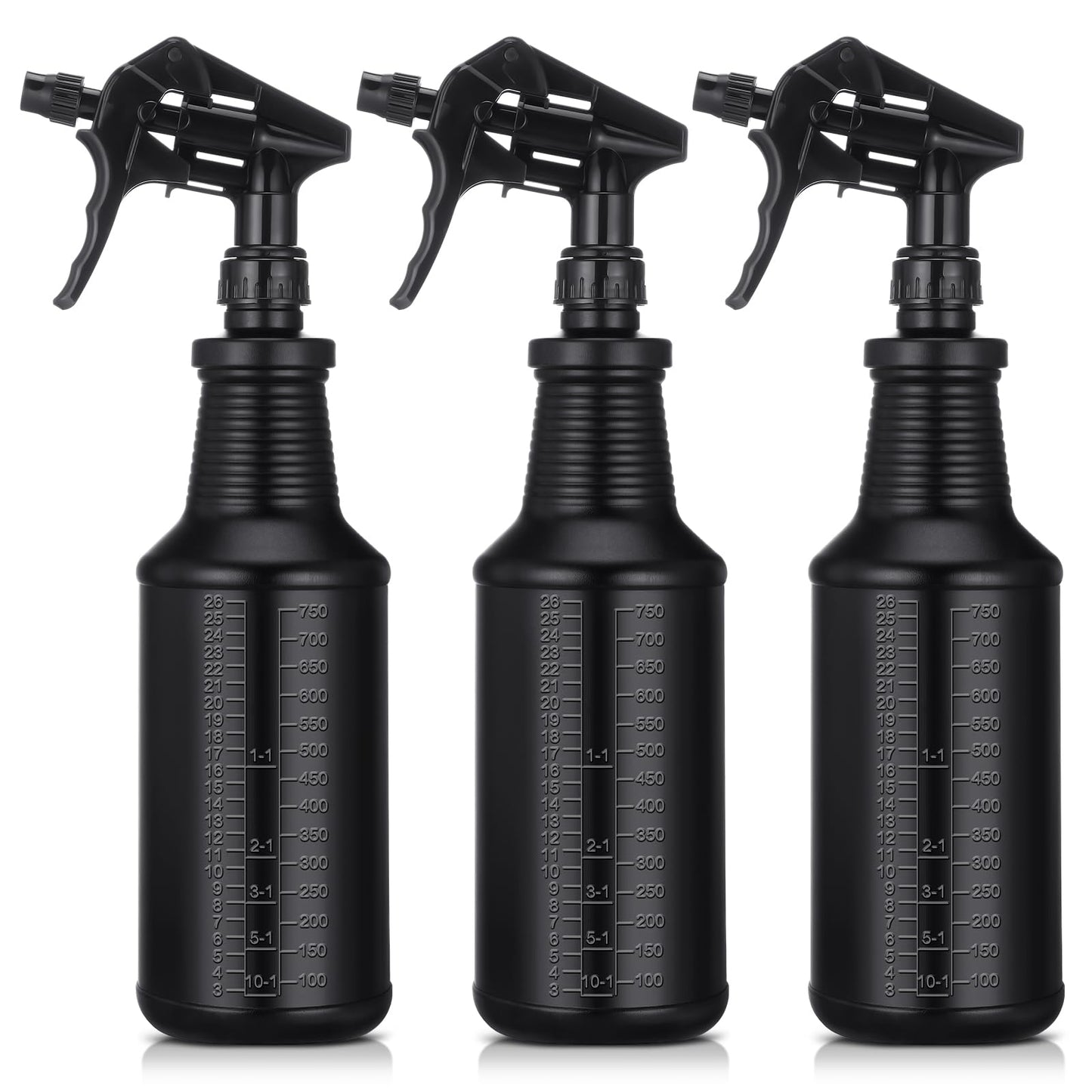 Honeydak 3 Pack Plastic Spray Bottles Black 24 oz Heavy Duty Opaque Spray Bottles UV Light Blocking Refillable Reusable Leak-proof Sprayers for Cleaning Solution Kitchen Garden Home Plant