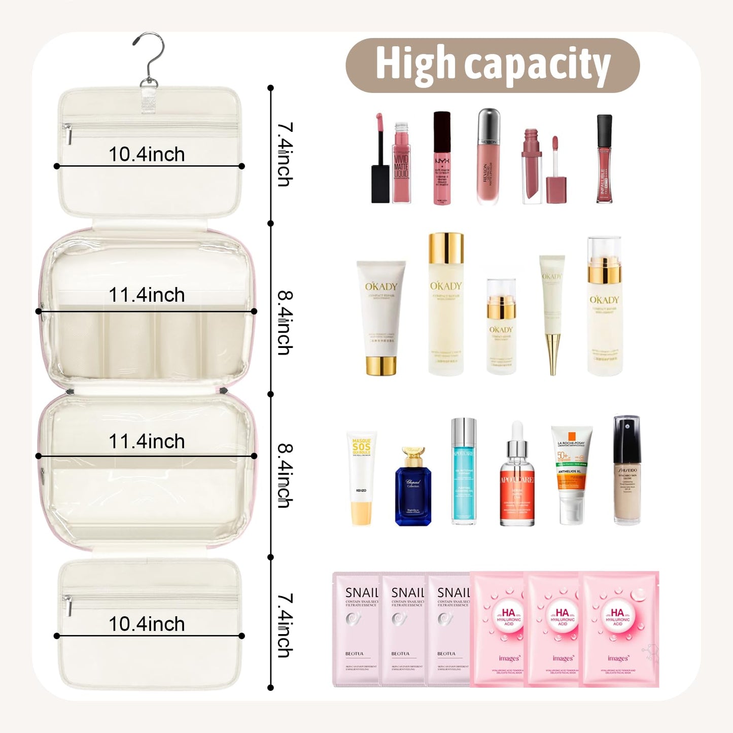 YOPCDJ Hanging Toiletry Bag with Jewelry Organizer,Travel Bag for Toiletries,PU Leather Cosmetic Bags for Women Make Up Organizer with 4 Compartments Waterproof Portable Travel Essentials