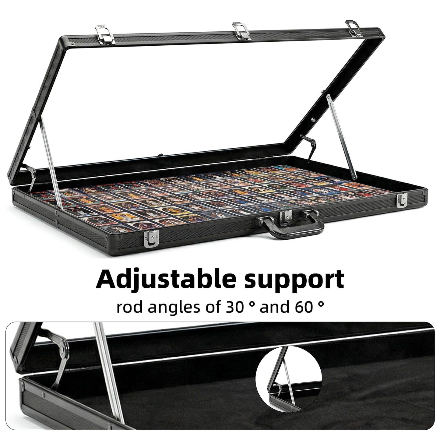 Portable Card Show Display Case 34"x22", Aluminum Trade Show Display Case with Acrylic Side & Handle & Support Rod, Large Lockable Tabletop Showcase for Baseball Sports Graded Cards