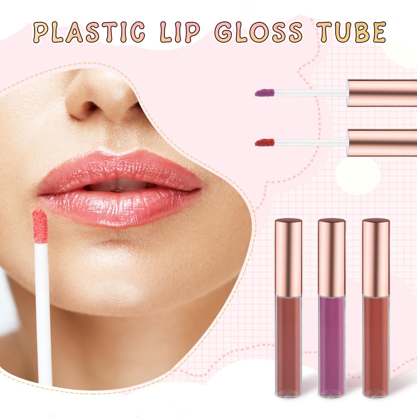 Mirrline 20 Pcs 10ml/0.34oz Lip Gloss Tube Plastic Clear Lip Balm Bottle Empty Refillable Lipstick Container for Samples Travel - Rose Gold