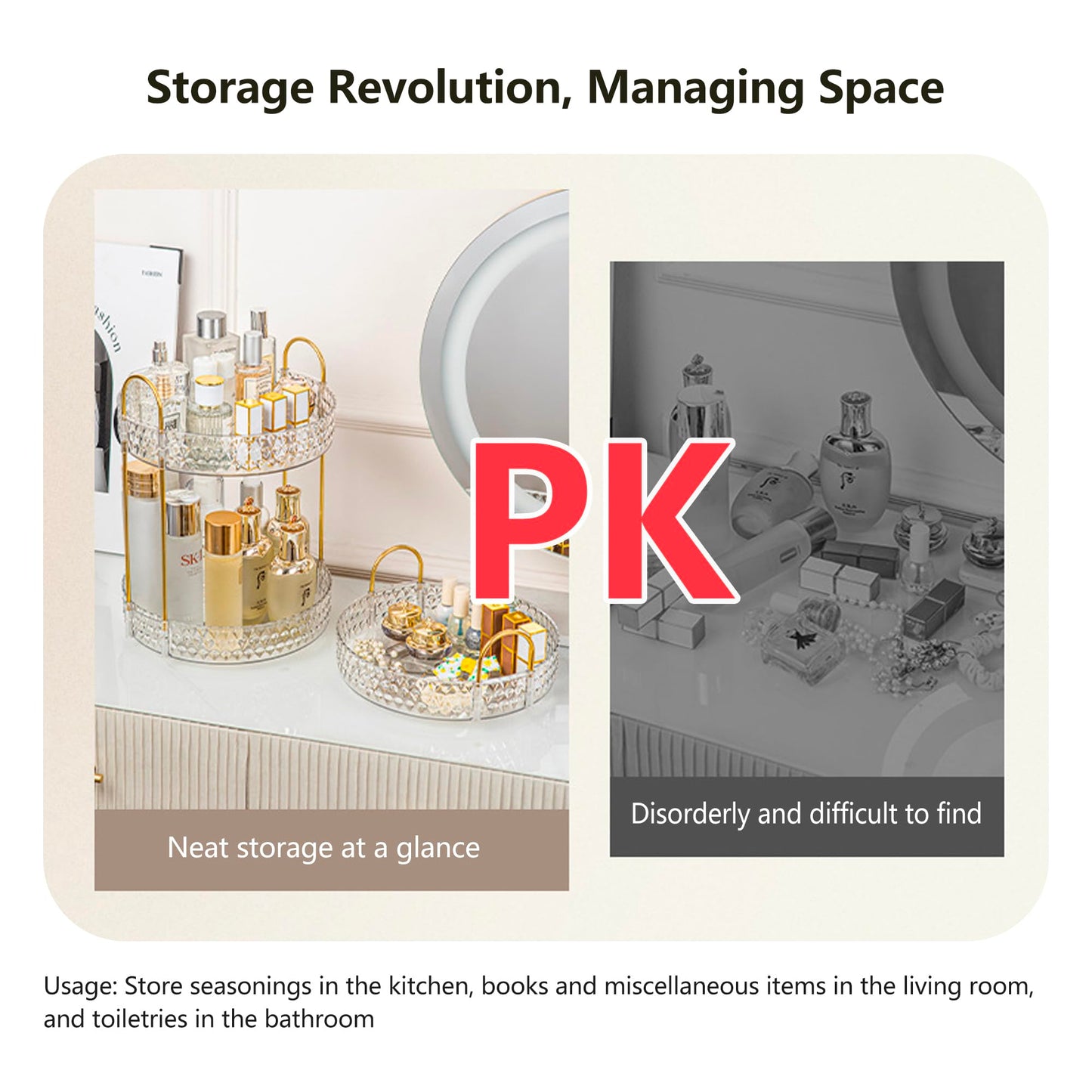 360° Rotating Acrylic Storage Rack, 2-Tier Large Capacity Makeup Organizer for Bathroom Countertop & Vanity, Clear Cosmetic Holder for Skincare, Perfume & Beauty Essentials