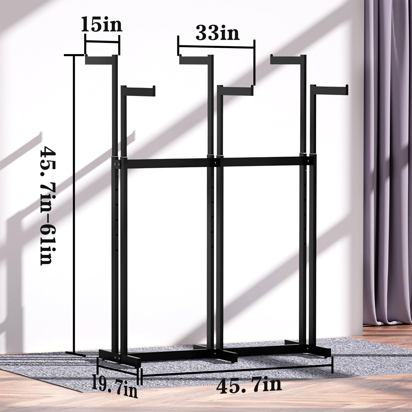 WAVVDIKUL Clothing Racks - Heavy Duty Garment Racks Metal for Retail Display Hanging Clothes, Rolling Black Commercial Clothing Display Rack Stand with Wheels (6 Arm,Black)