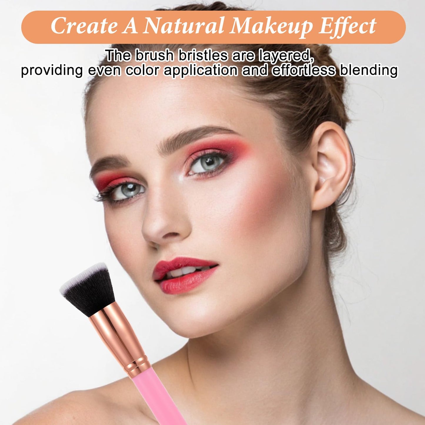 PercyEffie 20 PCS Pink Makeup Brushes Bulk, Flat Top Foundation Brushes Bulk, Liquid/Cream/Powder, Eye Shadow Blending Contour Blush for Wedding Artist, Blending, Buffing, Stippling Face Makeup Tools