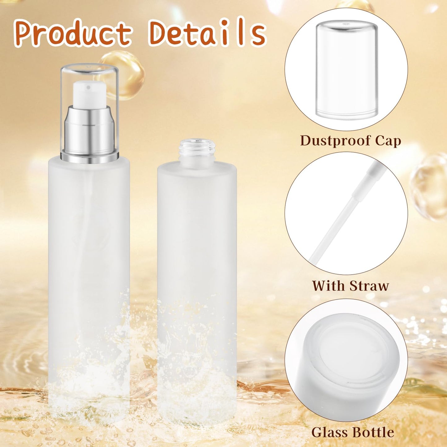 8 Pcs 120ml/4oz Frosted Glass Bottles Refillable Pump Dispenser Jar Travel Lotion Vials with Plastic Pump Head for Toiletry Liquid Foundation Cream Cosmetic Samples - Silver