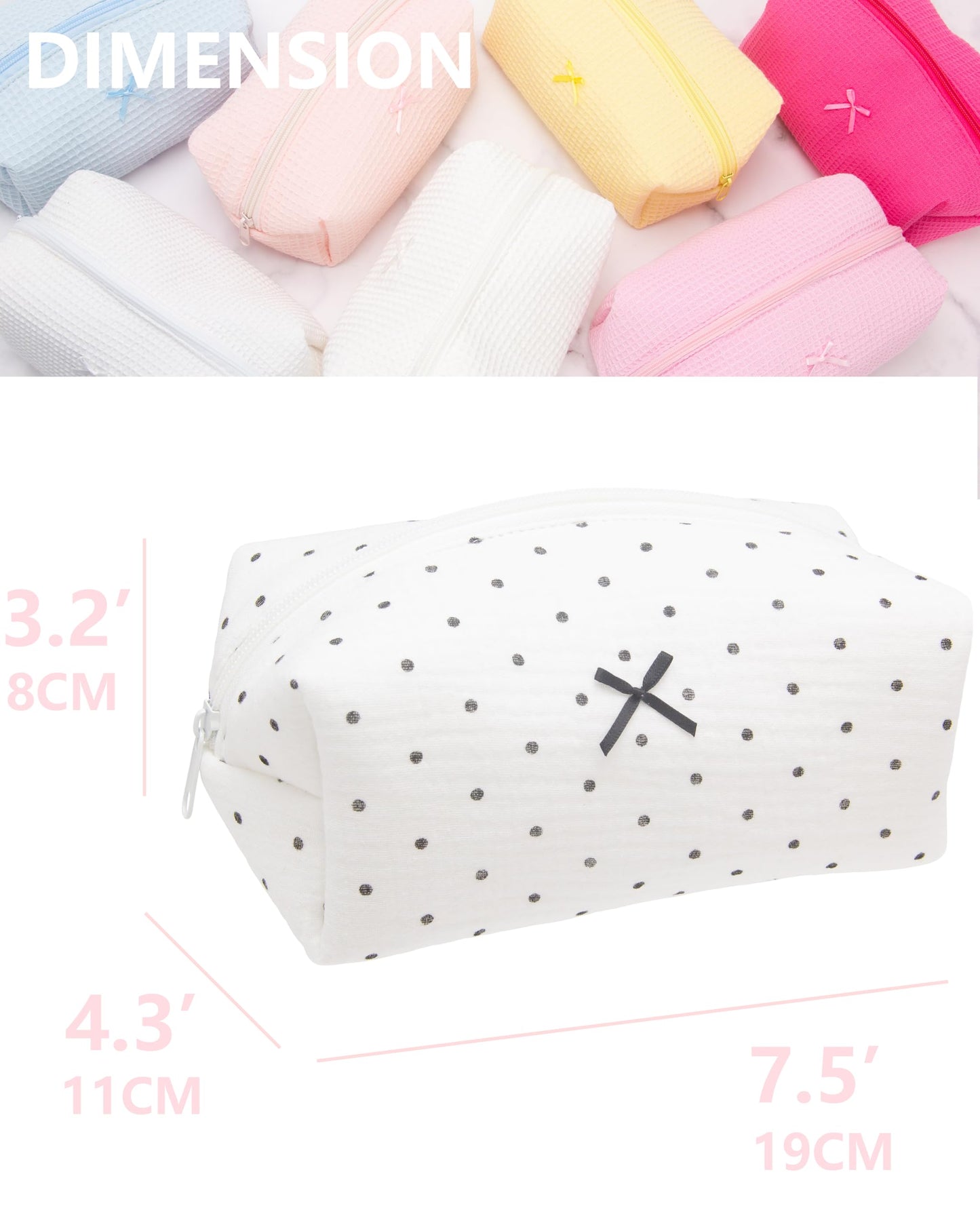 PAZIMIIK 6PCS Cozy Makeup Bag Small Aesthetic Travel Zipper Cosmetic Pouch for Women Make Up Beauty Accessories Brushes,Polka Dot