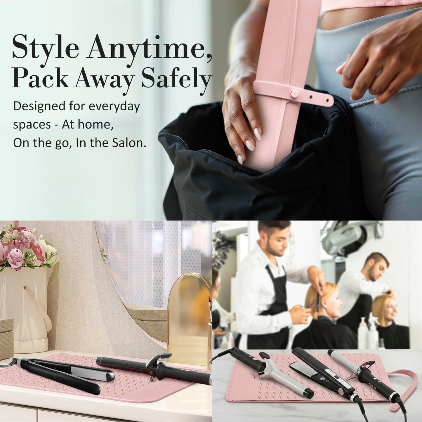 Milaya Beauty Extra Large Heat Resistant Mat for Hair Tools – Silicone Curling Iron Holder & Flat Iron Holder – Non-Slip Hot Tool Mat & Vanity Mat – Vanity Accessories for Women, Salon, Travel