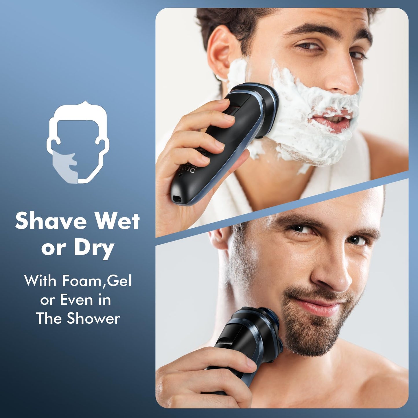 LONKEEN Travel Electric Razor for Men:5D Floating Head Shavers for Men, Smooth Shave Ready in Seconds - IPX7 Waterproof Wet or Dry, USB-C Rechargeable, Stainless Steel Blades，Father's Day Gifts