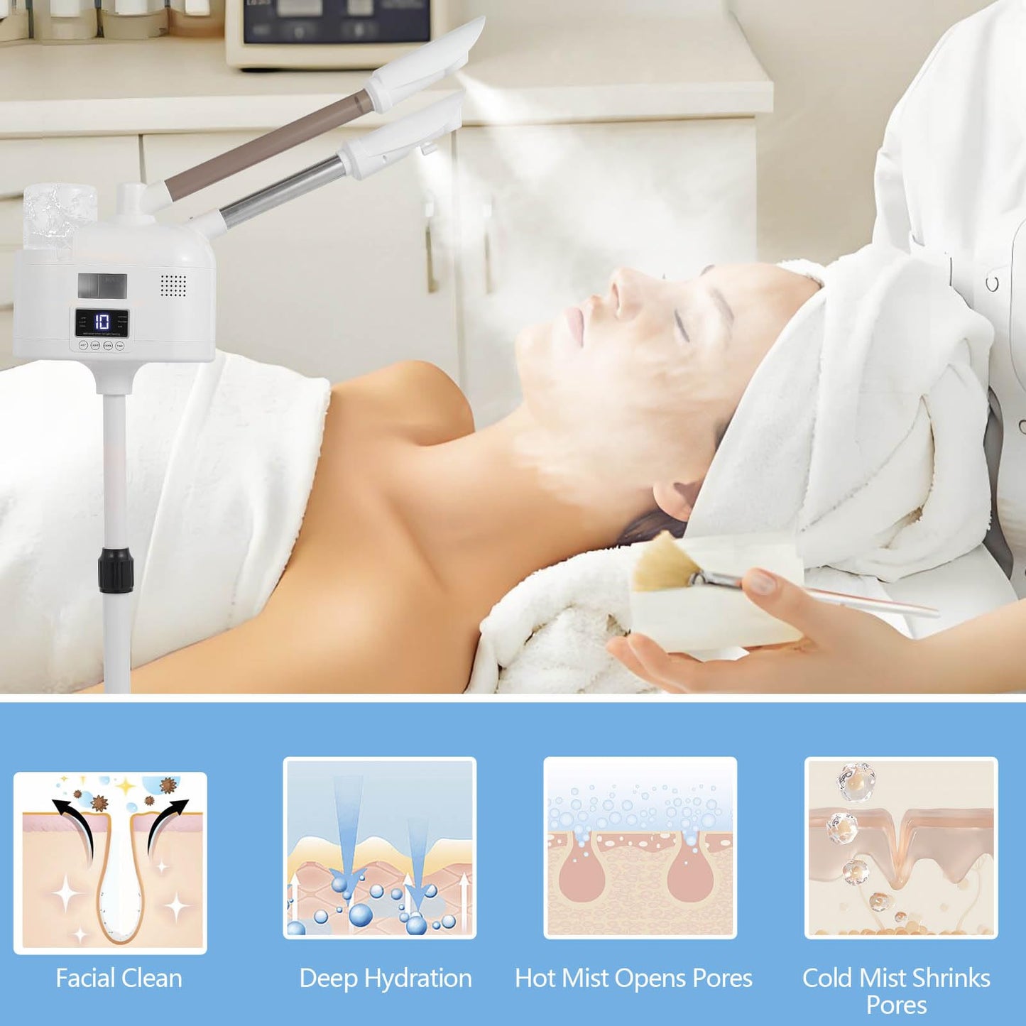 Facial Steamer with Hot & Cold Mist Function, 2 in 1 Facial Steamer for Beauty Salon