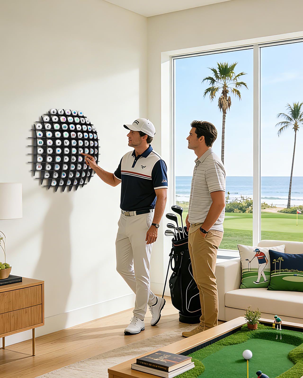 Wall Mount Golf Ball Display Case in the Shape of a Ball, Large Acrylic Golf Ball Holder 78 Autograph Ball Collection Rack, Storage for Golf Balls, Great Golfer's Gift, Black