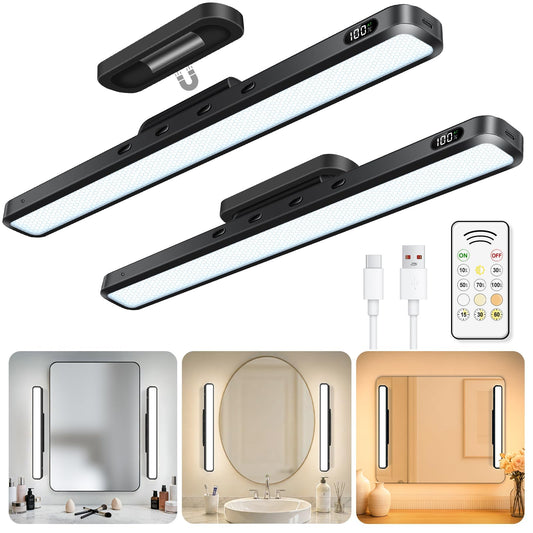 WILLED 5W Vanity Lights for Mirror with Remote Control,Magnetic Stick on Mirror Lights,Adjustable Color Temperatures Magnetic Light Bar for Mirror,Makeup Light for Bedroom, Bathroom(2 Pack)