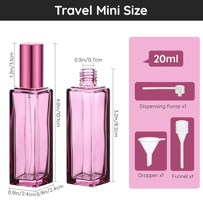 Segbeauty Empty Perfume Bottles, 20ml Travel Perfume Atomizer Refillable, 2pcs Portable Mini Cologne Spray Bottle Set Toiletries Cosmetic Fragrance Sample Dispense Pump Bottles Container for Travel