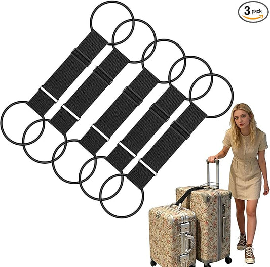 Multi Use Strong Adjustable Luggage Connector Straps， Elastic Adjustable Luggage Strap, Multifunctional Elastic Luggage Strap with Buckle, Convenient to Carry, Easy to Travel (Black-5pcs)