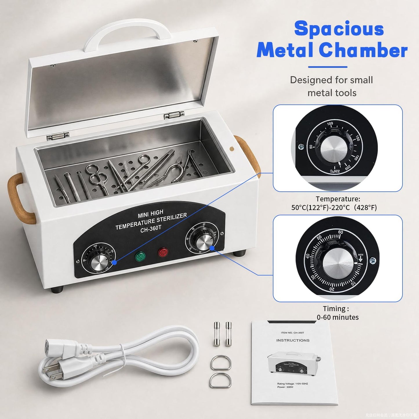 High Temperature Sterilizer Autoclave Machine, 110V 1.5L Metal Tool Cleaner Machine, 300W esterilizador de manicura, Nail Tool Sterilizer with Timer for Sundry Beauty Hair Nail Metal Tools