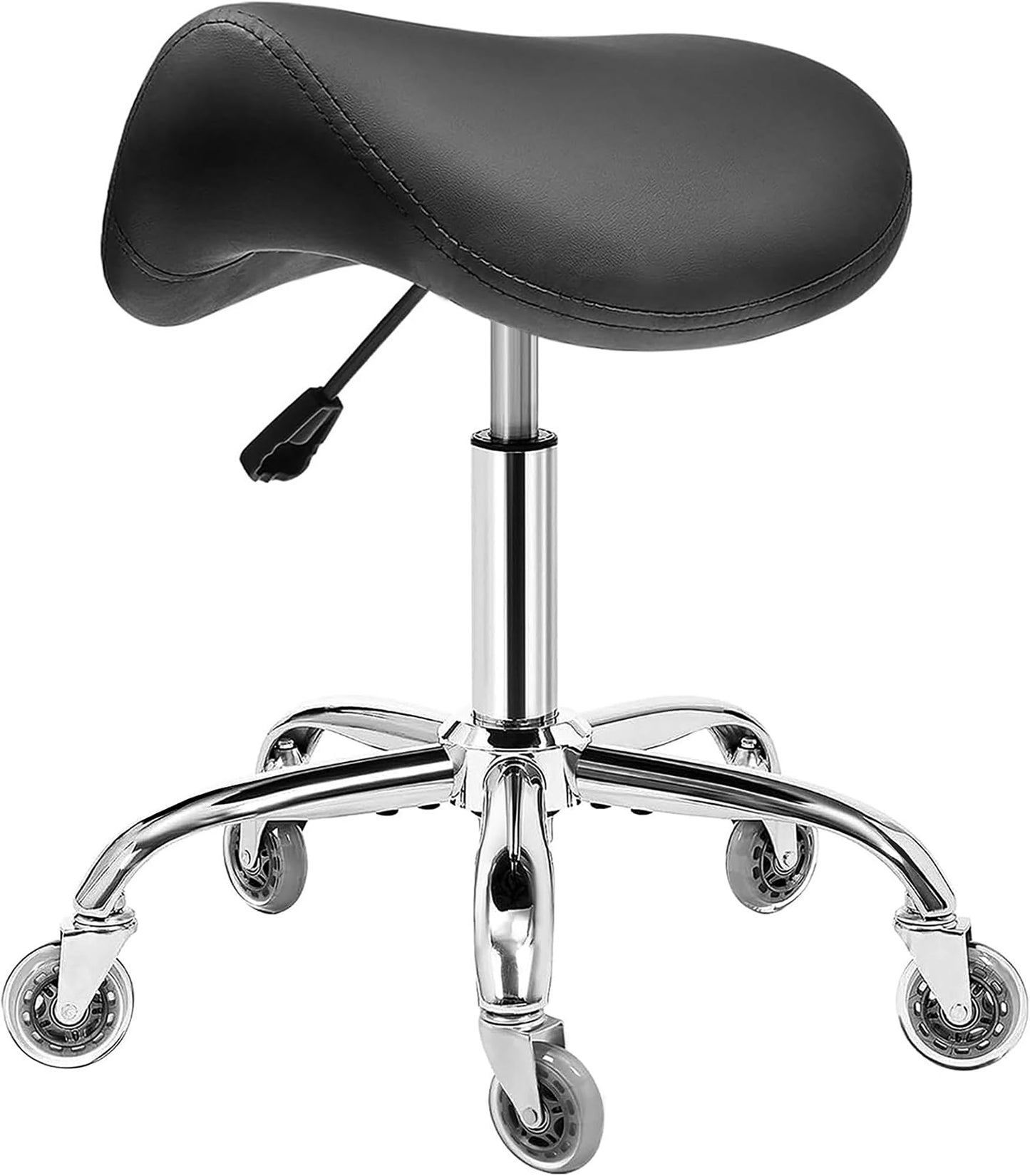BEWISHOME Ergonomic Saddle Stool, Height-Adjustable Rolling 360° Swivel Saddle Chair with Thickened Saddle Seat Padding, Saddle Stool with Wheels for Salons, Spas, Office, Black BMD02B