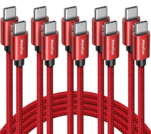 CLEEFUN USB C to USB C Cable 60W, USBC to USBC, [5-Pack, 6 ft] Type C to C Charger Cord Fast Charging for iPhone 16 15 Pro Max/Plus, for iPad/MacBook Pro/Air, for Samsung Galaxy S25 S24 S23