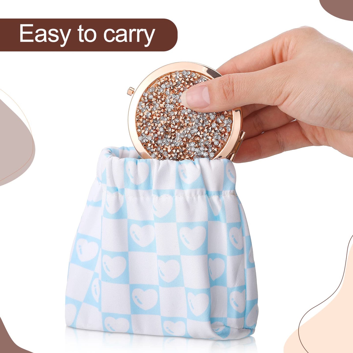 Roowest 16 Pack Metal Rhinestone Compact Mirror Bulk for Women Inspirational Rose Gold Magnifying Pocket Mirrors for Purses Wedding Bridal Shower Favors