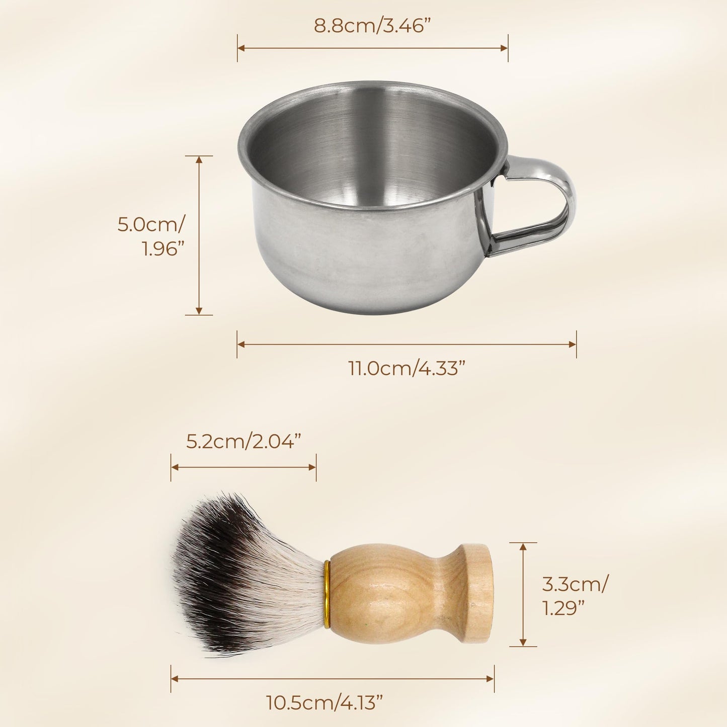 5PCS Shaving Soap Bowl with Beard Brush, 3.4inch Stainless Steel Mug Dish
