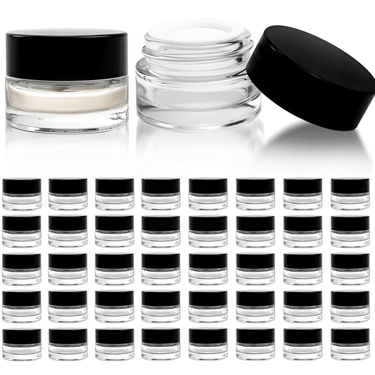 Seuqhck 90 Pack 5ml Small Clear Jars, Empty Glass Cosmetic Containers Bulk with Liner Airtight Cream Bottle for Beauty Product Samples, Travel, Lotions, Essences