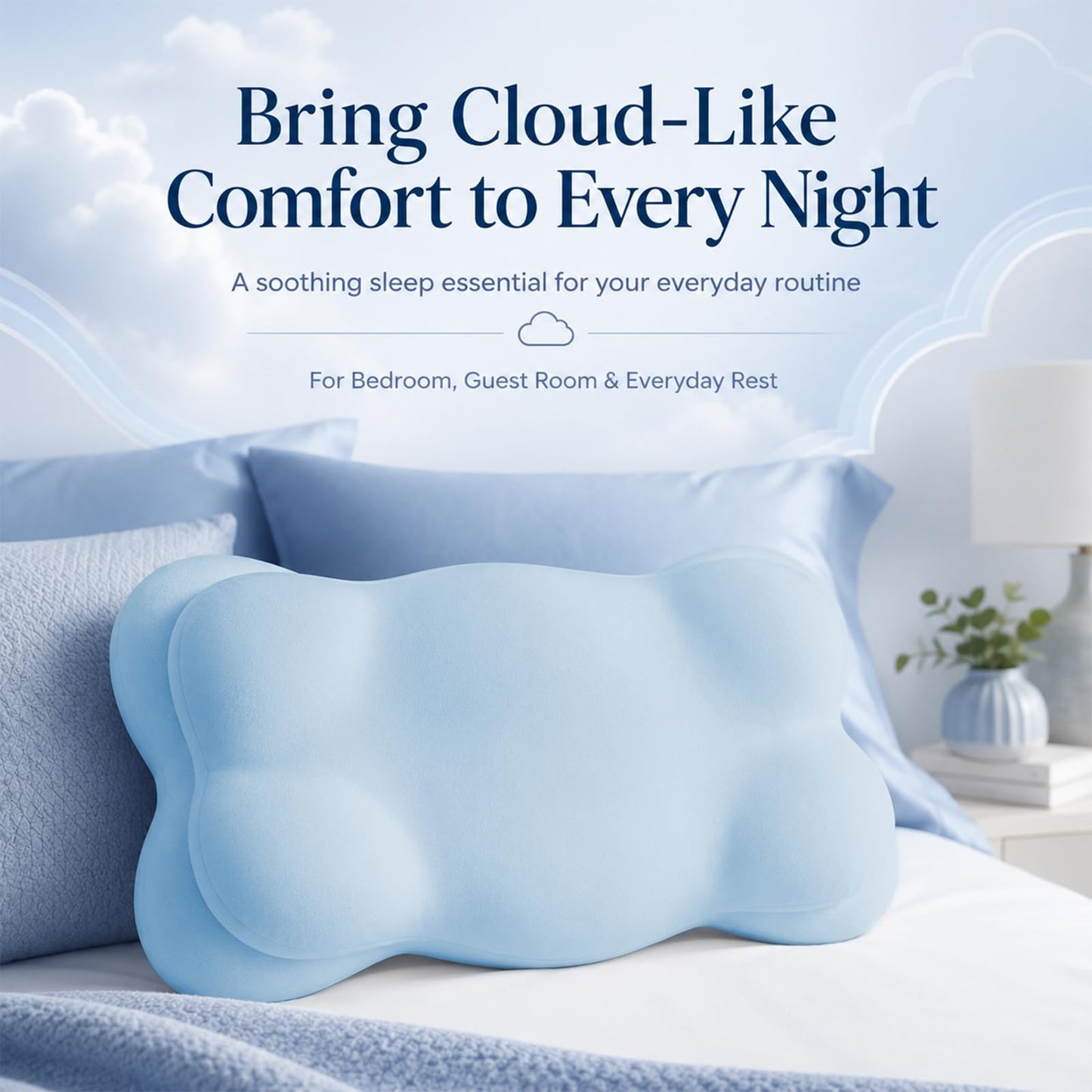 Cloud-Shaped Neck Support Pillow, Compact Memory Foam Design,Sky Blue
