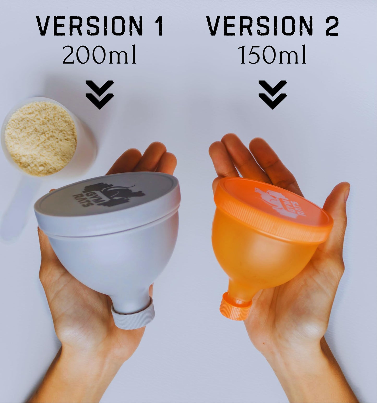 Protein Powder Funnel Set - Travel Protein Powder Container to Go with Carabiner & Reinforced Caps to Stop Spills - Protein & Pre Workout Powder Supplement Funnel for Bottles & Shakers - 4 Pack