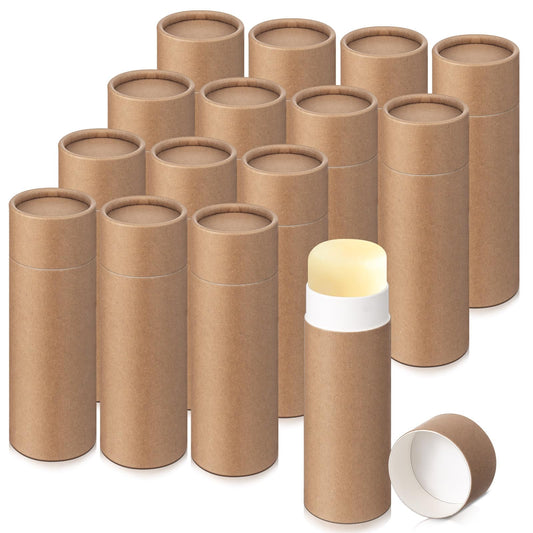 Fuyoooo 15 Pcs 75g/ 2.5 oz Paperboard Empty Deodorant Containers, Refillable Deodorant Tubes, Empty Solid Perfume Container Lotion Bars for Homemade Shaving Soap Stick, Heel Lip Balm(Brown)