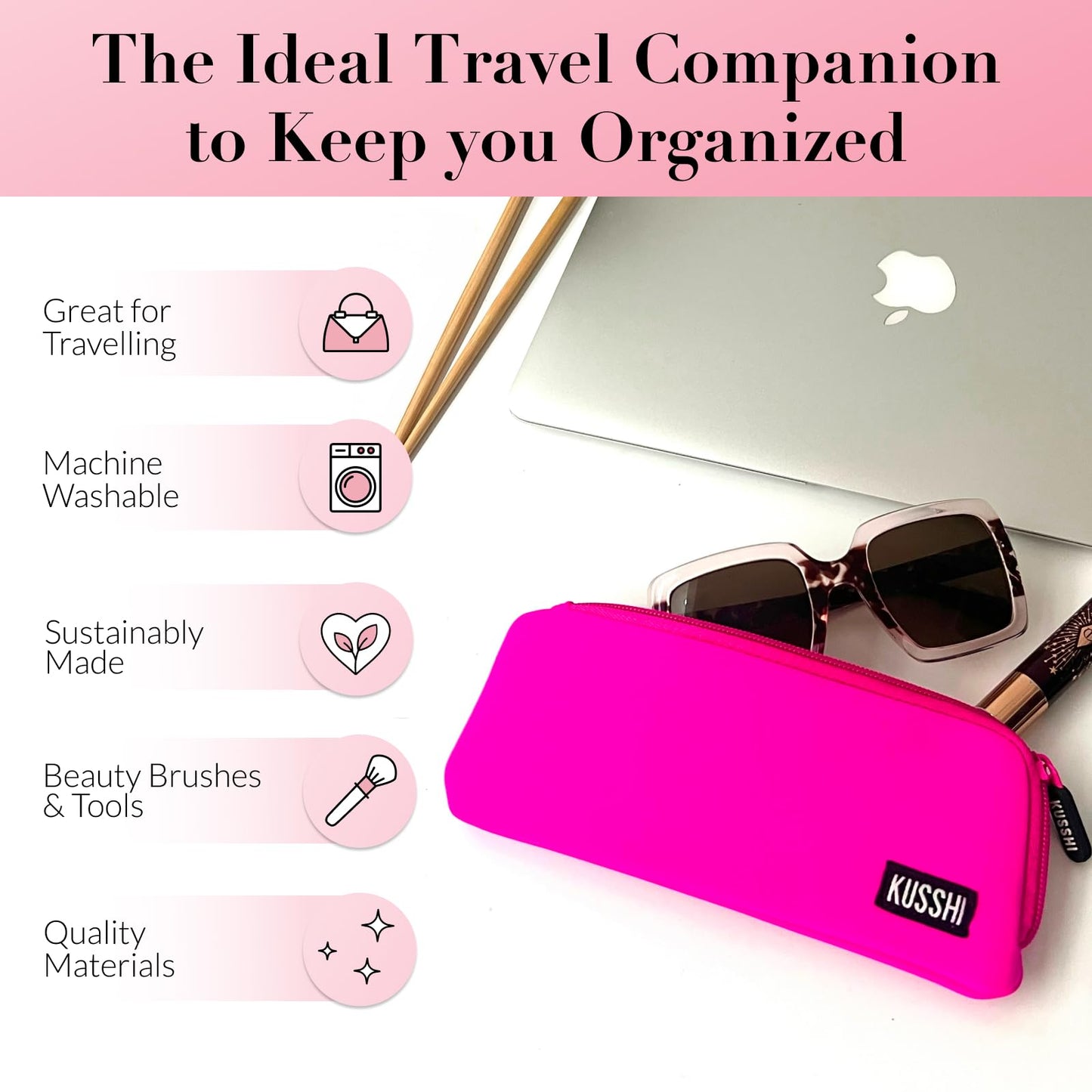KUSSHI Neoprene Zipper Makeup Brush Pouch and Travel Pencil Case for Beauty Tools, Pencils, Brushes & Small Accessories - Makeup Brush Bag Pouch for Organization and Travel Items