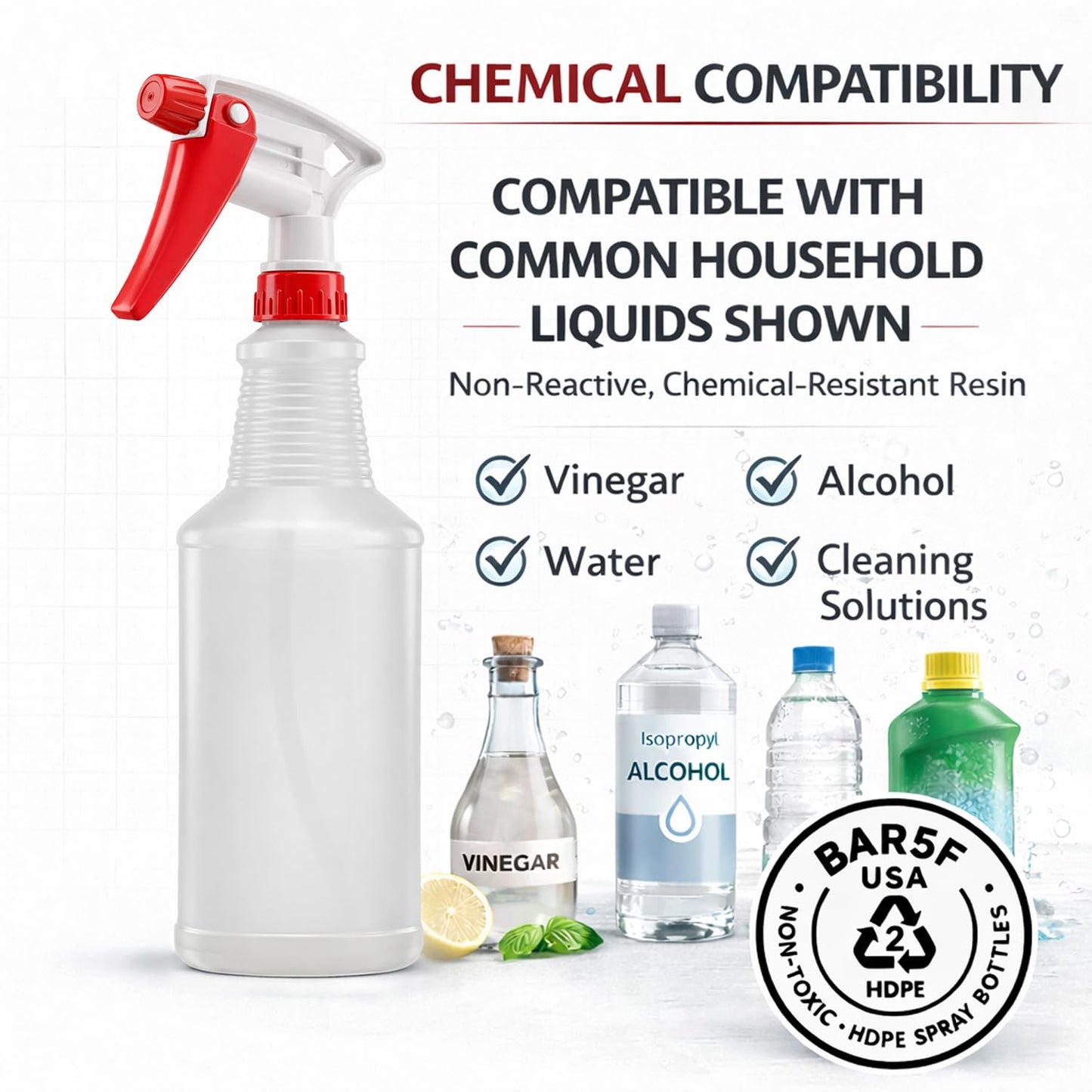 Bar5F Commercial Spray Bottles with Adjustable Trigger, Chemical Resistant HDPE, BPA-Free (2-Pack / 24 oz/Red)