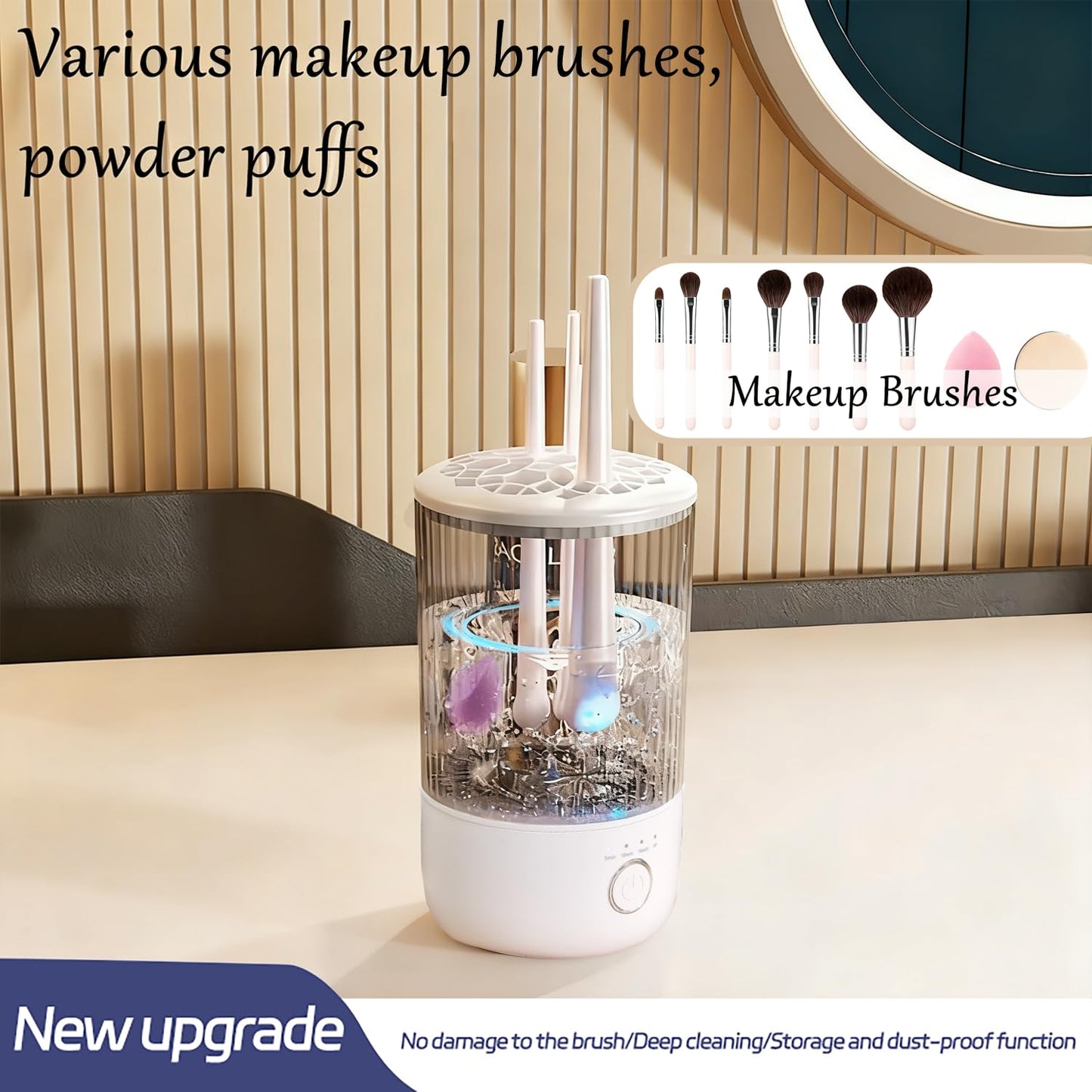 Luslife Electric Makeup Brush Cleaning Machine, Multi Functional Integrated Makeup Brushes Cleaner, One Click Start, Suitable for Various Makeup Brushes & Tools