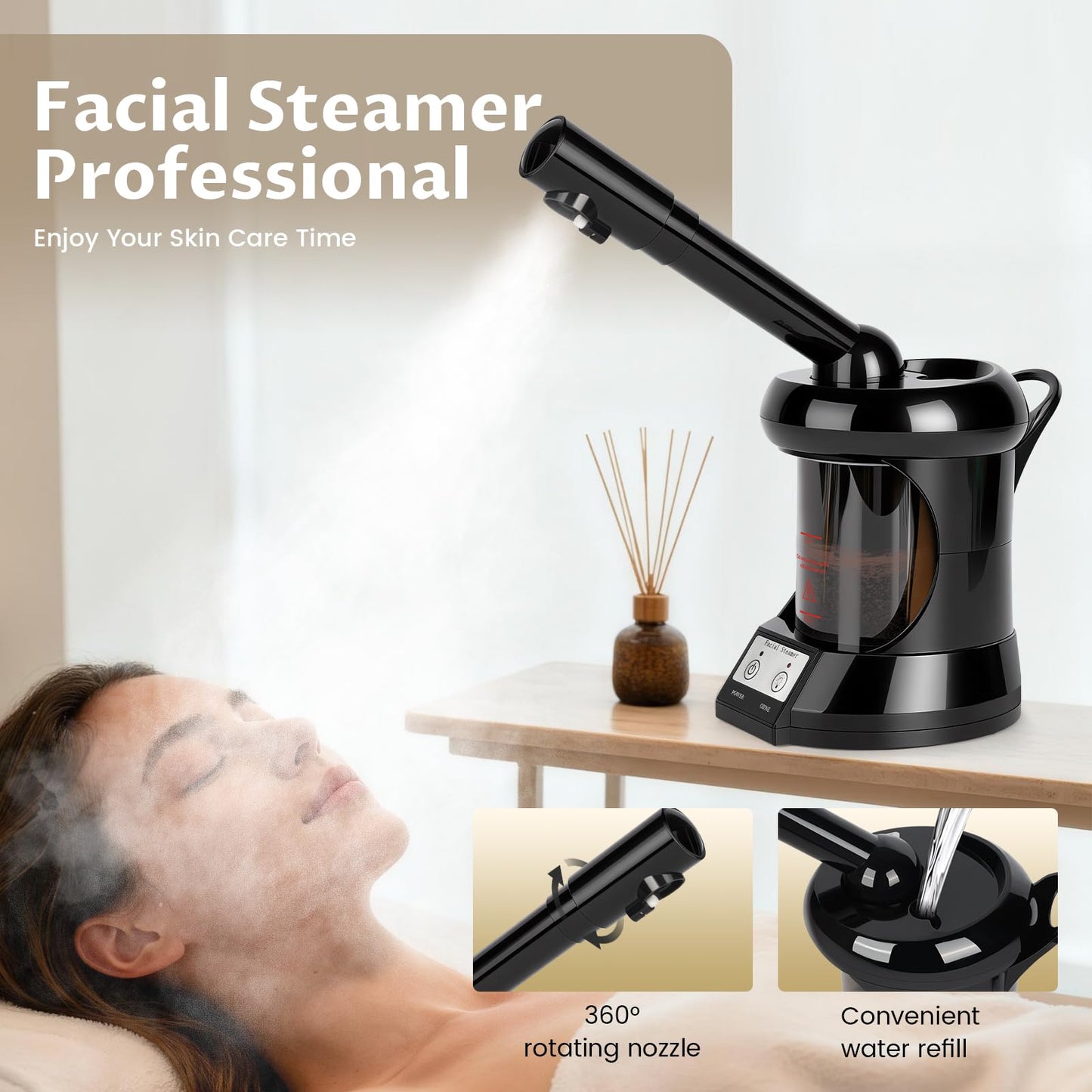 Facial Steamer Professional with More Steam for Deep Cleansing and Hydration, Face Steamer Featuring Extendable Arm, Steamer for Facial for Beauty, Spa and Home Use, Black