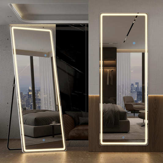 Alpen LED Full Length Mirror with Lights, 71" x 26" LED Floor Mirror with Stand, Full Body Dressing Mirrors with Dimming & 3 Color Lighting, Hanging Mounted Mirrors for Living Room Bedroom Cloakroom