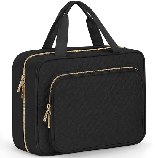 Wedama Toiletry Bag for Women, Large Cosmetic Travel Bag, Hanging Toiletry Bag for Bathroom, Thickened PVC Waterproof Makeup Bag, Toiletries Bag for Travel Business Trips and Camping, Black