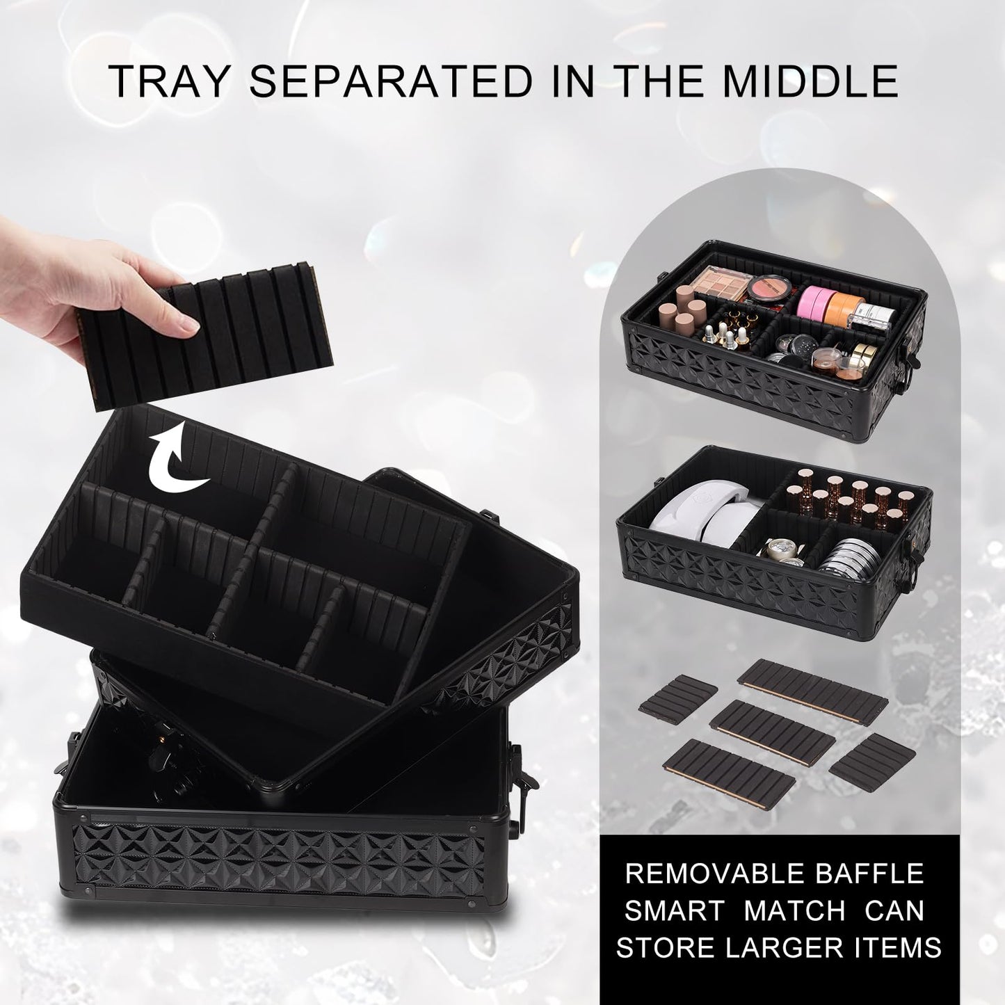 Rolling Makeup Train Case 6 in 1, Professional Cosmetic Trolley for Woman