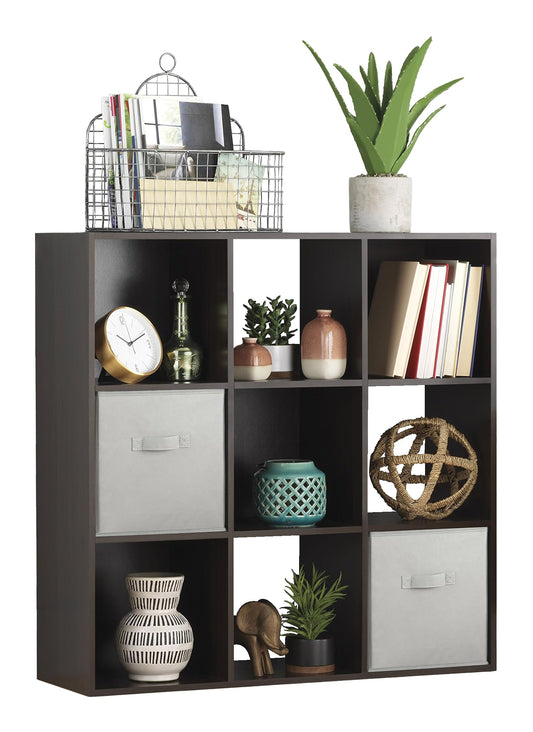 Whitmor 9 Cube Storage Organizer, 3 Tier Stackable Mdf Wood Bookcase, Open Storage Display Bookshelf, Storage Cabinet for Living Room, Bedroom, Home, Office, 35.5"L x 11.7"W x 35.5"H, Espresso