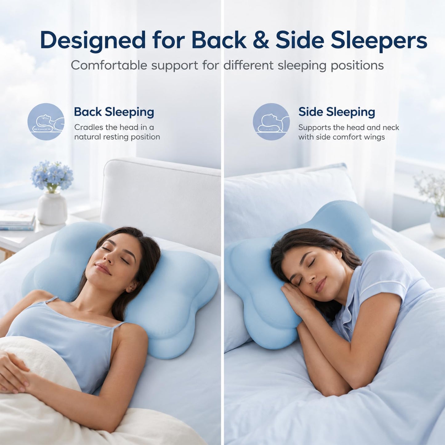 Cloud-Shaped Neck Support Pillow, Compact Memory Foam Design,Sky Blue