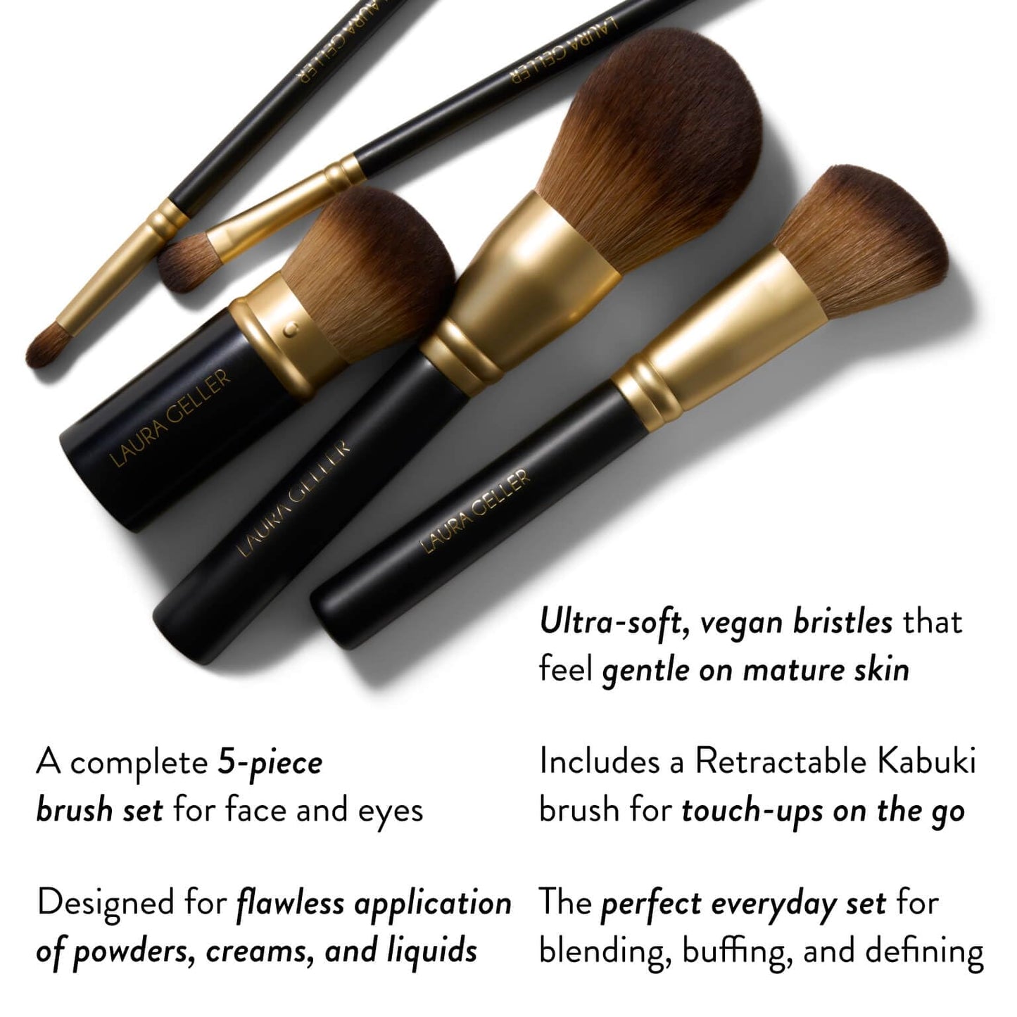 LAURA GELLER NEW YORK Cosmetic Professional Makeup Brushes - Cruelty-Free - 05 Full Face Brush Set 5pc