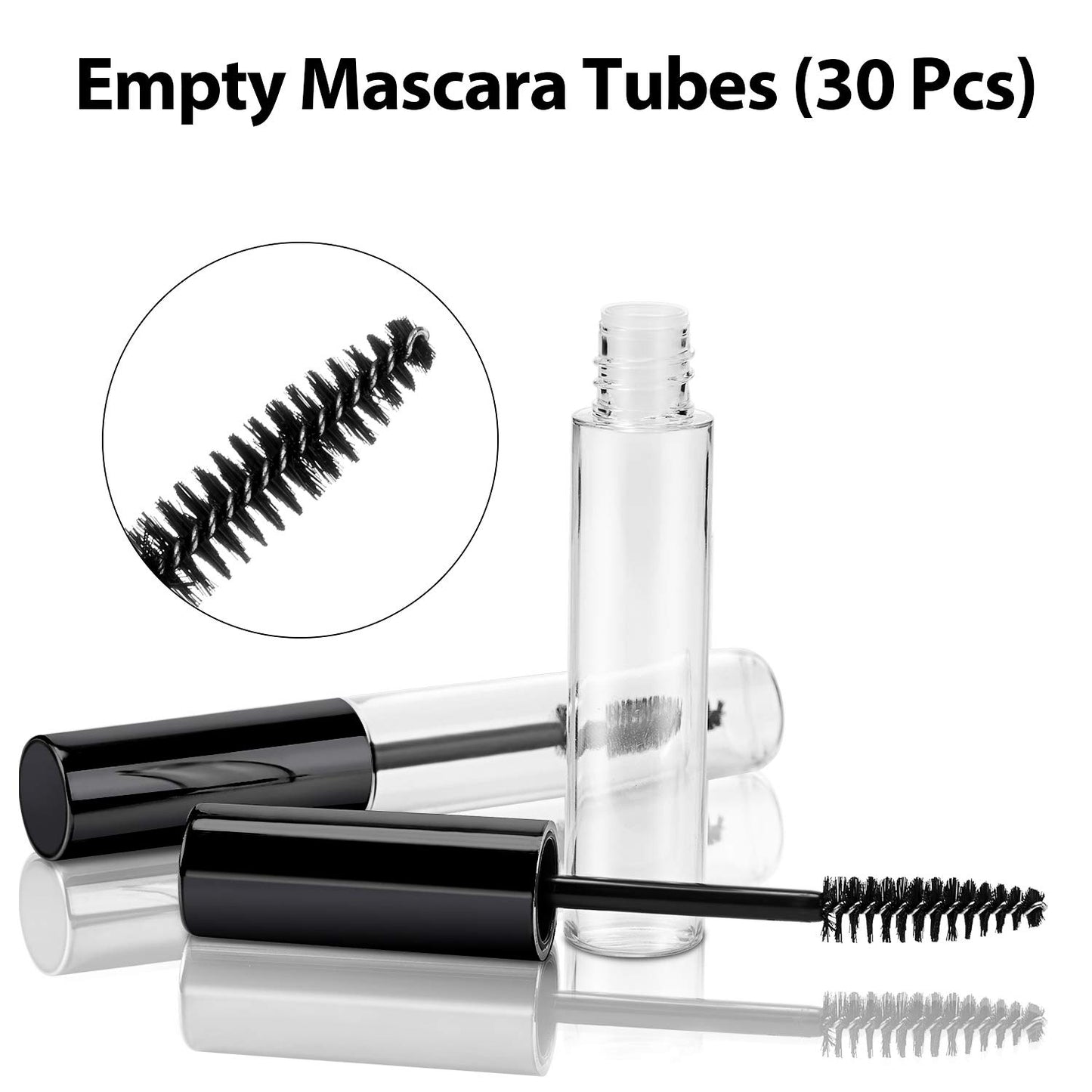 Maitys 30 Pack 10 ml Empty Mascara Tubes with Brush Wand Refillable Eyelash Cream Container Bottle with Funnels Leak Stoppers for Castor Oil/eyebrow Growth Serum/coconut Oil DIY Cosmetics(Black)