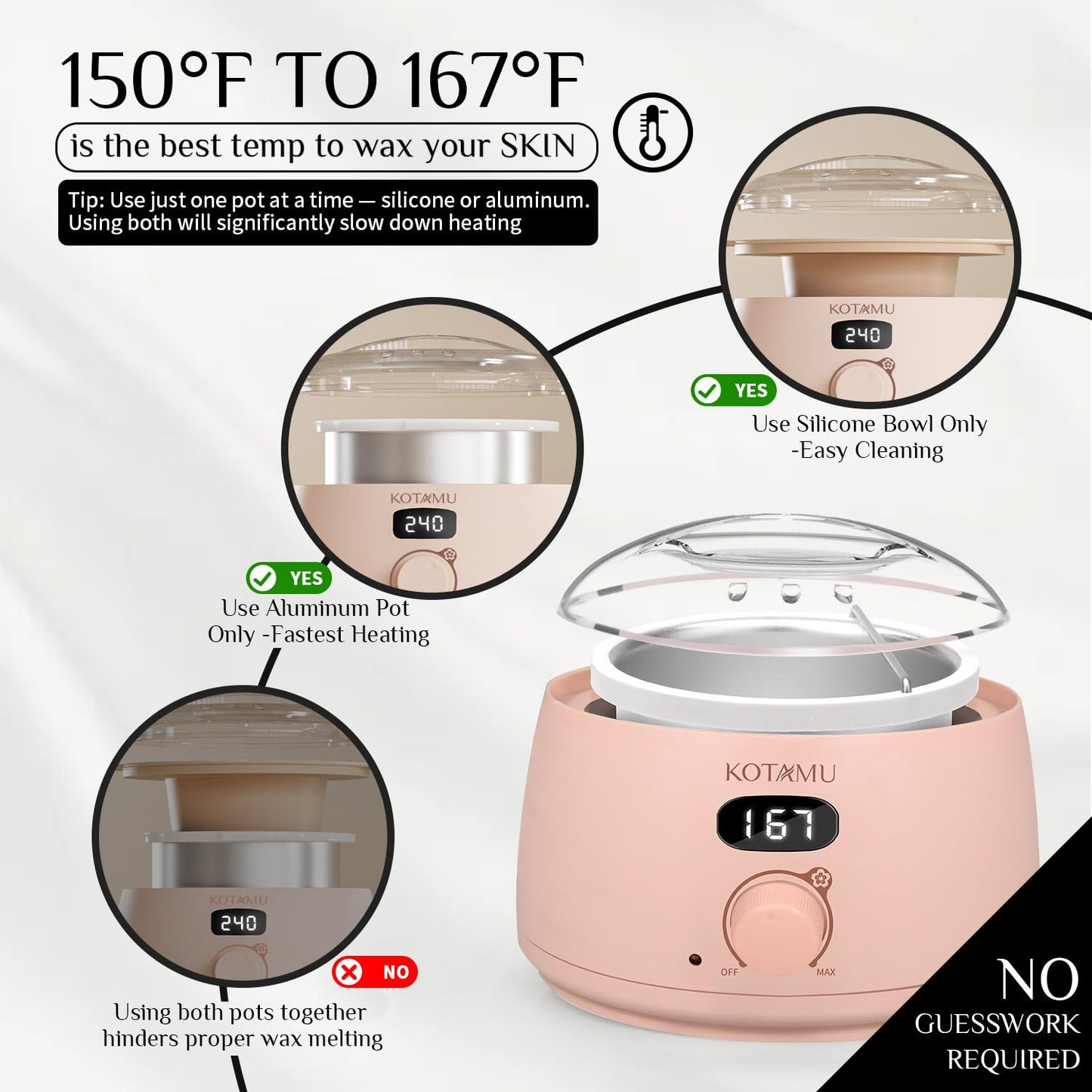 KOTAMU Waxing Kit for Women & Men, Pink Digital Wax Pot Warmer Hair Removal