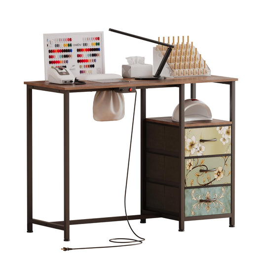 NinPeen Nail Table with dust Collector，Small Manicure Table with Drawers for Nail tech，Nail Station with Open Shelf for Home,Workshop,Makeup Beauty Salon Workstation (Retro Pattern)