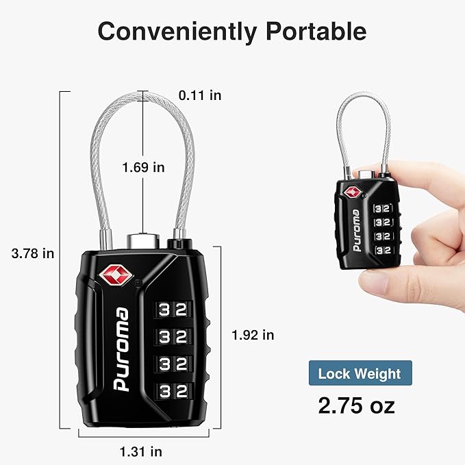 Puroma 4 Pack TSA Approved Luggage Locks, 4 Digit Combination Travel Locks Resettable Code Lock with Zinc Alloy Body for Suitcase, Toolbox, Backpack, Bag, Gym Locker (Basic Black)