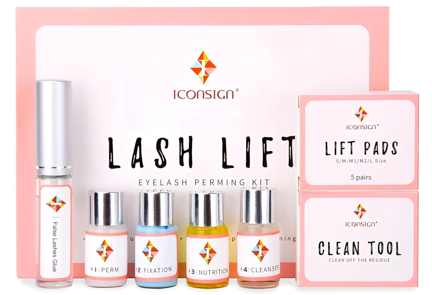 ICONSIGN Lash Lift Kit, Professional Salon Semi-Permanent Curling Eyelash Perm Kit with Lash Shields, Eye Gel Pads and Brushes