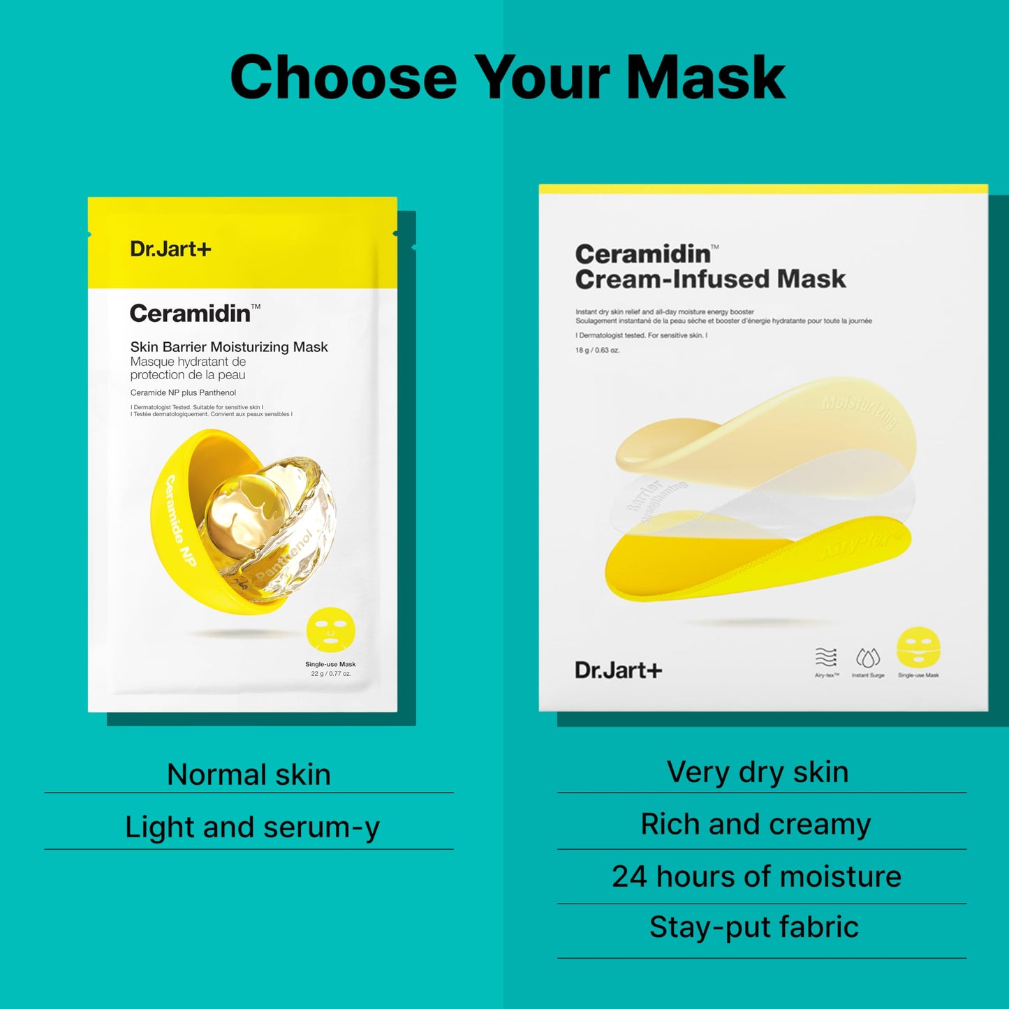 Dr.Jart+ Ceramidin Skin Barrier Moisturizing Korean Face Mask with Ceramides | Sheet Mask | Beauty Gifts for Women | Korean Skin Care, 5 Pack